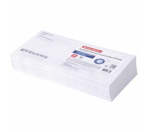 Конверты Е65 (110х220 мм), отрывная лента, Куда-Кому, внутренняя запечатка, КОМПЛЕКТ 100 шт., BRAUBERG, 112195