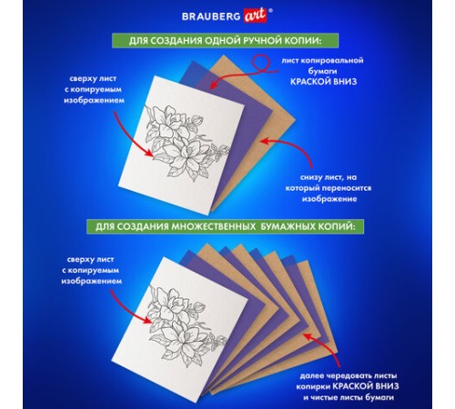 Бумага копировальная (копирка) синяя А4, 50 листов, BRAUBERG ART 