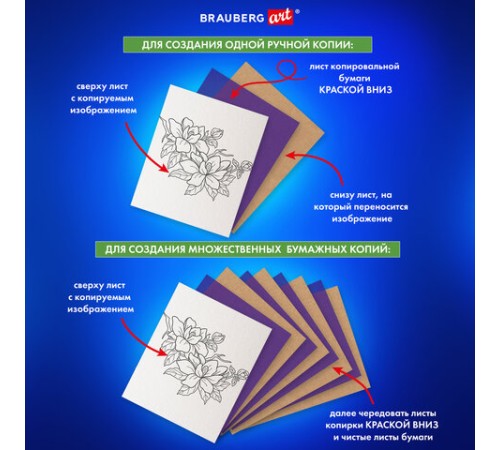 Бумага копировальная (копирка), фиолетовая, А4, 50 листов, BRAUBERG ART 