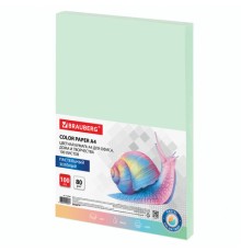 Бумага цветная BRAUBERG, А4, 80 г/м2, 100 л., пастель, зеленая, для офисной техники, 112444