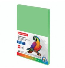 Бумага цветная BRAUBERG, А4, 80 г/м2, 100 л., интенсив, зеленая, для офисной техники, 112451