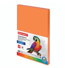 Бумага цветная BRAUBERG, А4, 80 г/м2, 100 л., интенсив, оранжевая, для офисной техники, 112452