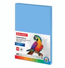 Бумага цветная BRAUBERG, А4, 80 г/м2, 100 л., интенсив, синяя, для офисной техники, 112453