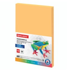 Бумага цветная BRAUBERG, А4, 80 г/м2, 100 л., медиум, оранжевая, для офисной техники, 112457