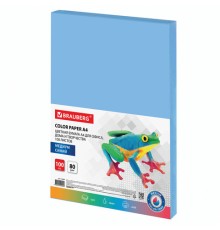 Бумага цветная BRAUBERG, А4, 80 г/м2, 100 л., медиум, синяя, для офисной техники, 112459
