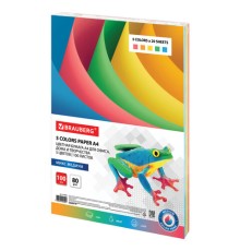 Бумага цветная BRAUBERG, А4, 80 г/м2, 100 л. (5 цветов х 20 листов), медиум, для офисной техники, 112462