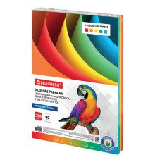 Бумага цветная BRAUBERG, А4, 80 г/м2, 250 л. (5 цветов х 50 листов), интенсив, для офисной техники, 112464