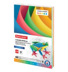Бумага цветная BRAUBERG, А4, 80 г/м2, 250 л. (5 цветов х 50 листов), медиум, для офисной техники, 112465