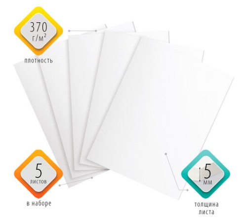 Пенокартон матовый, 30х40 см, толщина 5 мм, белый, КОМПЛЕКТ 5 листов, BRAUBERG, 112468