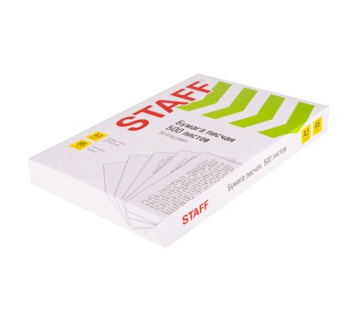 Бумага писчая БОЛЬШОГО ФОРМАТА А3, 65 г/м2, 500 л., Россия, белизна 92% (ISO), STAFF, 114213