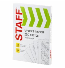 Бумага писчая А4, 65 г/м2, 250 л., Россия, белизна 92% (ISO), STAFF, 114214
