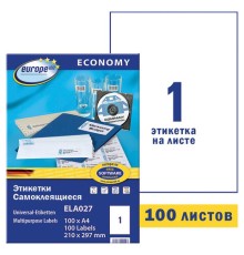 Этикетка самоклеящаяся 210х297 мм, 1 этикетка, белая, 70 г/м2, 100 л., Avery, Европа-100, ELA027