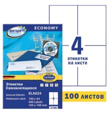 Этикетка самоклеящаяся 105х148 мм, 4 этикетки, белая, 70 г/м2, 100 л., Avery, Европа-100, ELA024