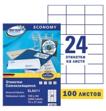 Этикетка самоклеящаяся 70х37 мм, 24 этикетки, белая, 70 г/м2, 100 л., Avery, Европа-100, ELA011