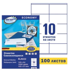 Этикетка самоклеящаяся 105х57 мм, 10 этикеток, белая, 70 г/м2, 100 л., Avery, Европа-100, ELA022