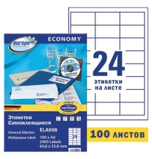 Этикетка самоклеящаяся 64,6х33,8 мм, 24 этикетки, белая, 70 г/м2, 100 л., Avery, Европа-100, ELA008
