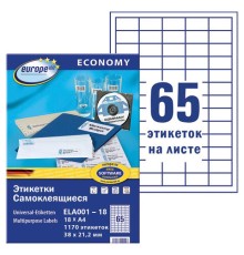Этикетка самоклеящаяся 38х21,2 мм, 65 этикеток, белая, 70 г/м2, 18 л., Avery, Европа-100, ELA001-18