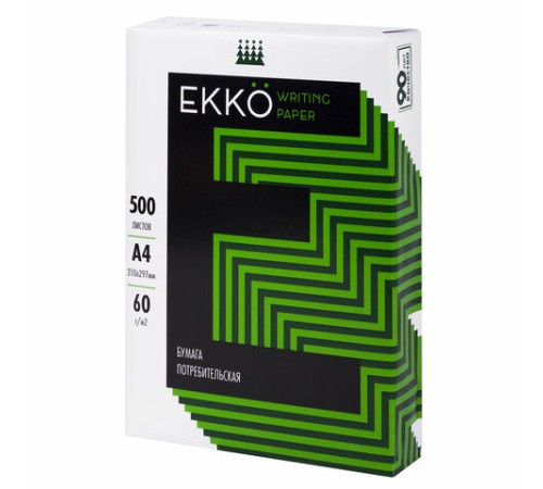Бумага А4, 60 г/м2, белизна 60%, 500 листов, Россия, ЕККО, 114320