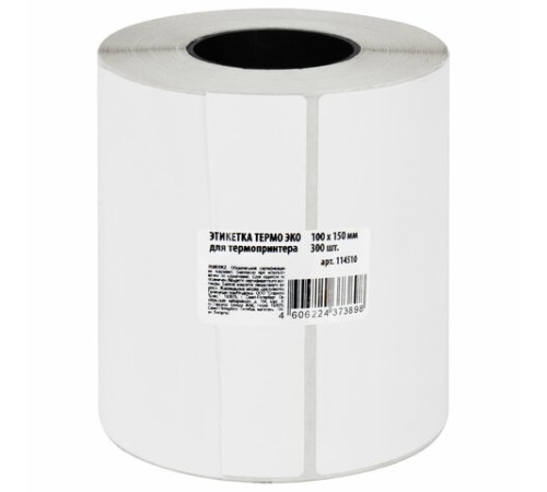 Термоэтикетки ЭКО, 100х150 мм, 300 этикеток в ролике, прозрачная подложка из пленки, 114510