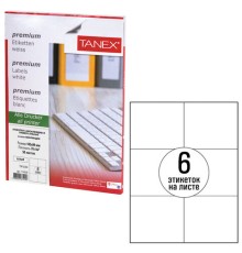 Этикетка самоклеящаяся 105х99 мм, 6 этикеток, белая, 70 г/м2, 50 листов, TANEX, сырье Финляндия, 114530, TW-2303