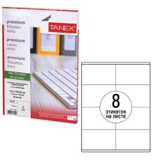 Этикетка самоклеящаяся 105х74,2 мм, 8 этикеток, белая, 70 г/м2, 50 листов, TANEX, сырье Финляндия, 114531, TW-2374