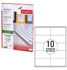 Этикетка самоклеящаяся 105х57 мм, 10 этикеток, белая, 70 г/м2, 50 листов, TANEX, сырье Финляндия, 114532, TW-2610