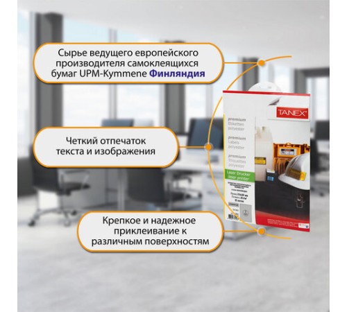 Этикетка самоклеящаяся 210х297 мм, 1 этикетка, полиэстер, серебро, 25 листов, TANEX, сырье Финляндия, 114544, TW-2000