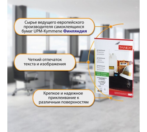 Этикетка самоклеящаяся ВСЕПОГОДНАЯ 210х297 мм, 1 этикетка, полиэстер, белая, 25 листов, TANEX, сырье Финляндия, 114545, TW-2000