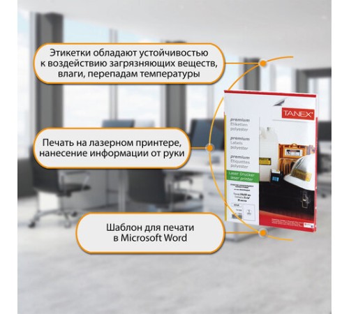 Этикетка самоклеящаяся ВСЕПОГОДНАЯ 210х297 мм, 1 этикетка, полиэстер, белая, 25 листов, TANEX, сырье Финляндия, 114545, TW-2000