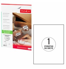 Этикетка самоклеящаяся УДАЛЯЕМАЯ 210х297 мм, 1 этикетка, белая, 70 г/м2, 25 листов, TANEX, сырье Финляндия, 114546, TW-2000