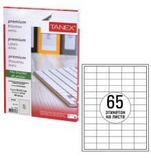 Этикетка самоклеящаяся 38,1х21,2 мм, 65 этикеток, белая, 70 г/м2, 100 листов, TANEX, сырье Финляндия, 114549, TW-2165