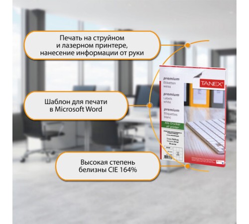 Этикетка самоклеящаяся 70х70 мм, 12 этикеток, белая, 70 г/м2, 50 листов, TANEX, сырье Финляндия, 114550, TW-2312