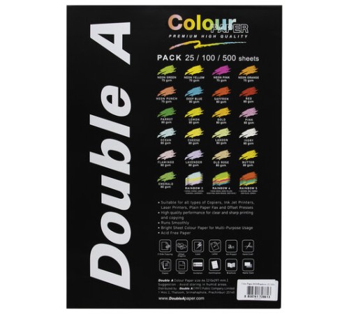 Бумага цветная DOUBLE A, А4, 80 г/м2, 100 л. (5 цветов x 20 листов), микс пастель