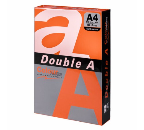 Бумага цветная DOUBLE A, А4, 80 г/м2, 500 л, интенсив, оранжевая