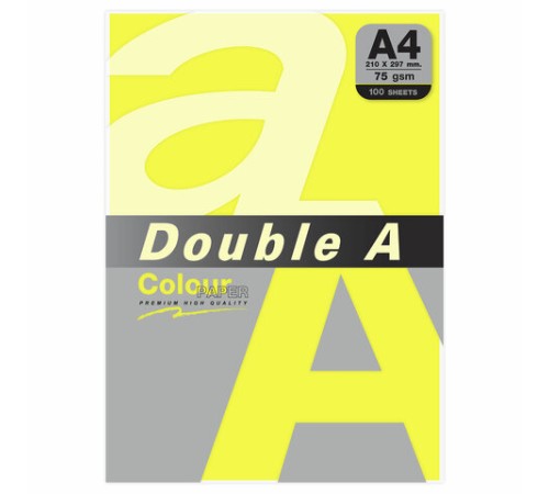 Бумага цветная DOUBLE A, А4, 75 г/м2, 100 л., неон, желтая