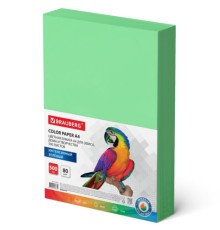 Бумага цветная BRAUBERG, А4, 80 г/м2, 500 л., интенсив, зеленая, для офисной техники, 115213