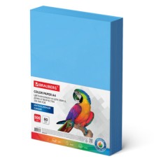Бумага цветная BRAUBERG, А4, 80 г/м2, 500 л., интенсив, синяя, для офисной техники, 115214