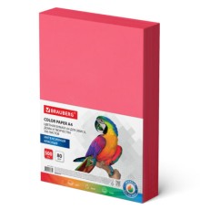 Бумага цветная BRAUBERG, А4, 80 г/м2, 500 л., интенсив, красная, для офисной техники, 115215