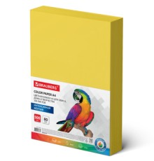 Бумага цветная BRAUBERG, А4, 80 г/м2, 500 л., интенсив, желтая, для офисной техники, 115216