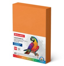 Бумага цветная BRAUBERG, А4, 80 г/м2, 500 л., интенсив, оранжевая, для офисной техники, 115217