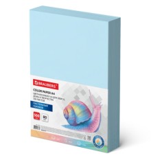 Бумага цветная BRAUBERG, А4, 80 г/м2, 500 л., пастель, голубая, для офисной техники, 115218