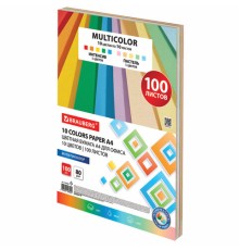 Бумага цветная 10 цветов BRAUBERG MULTICOLOR А4, 80 г/м2, 100 л. (10 цветов x 10 листов), 115350