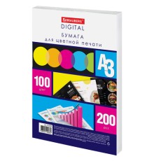 Бумага для цветной лазерной печати БОЛЬШОЙ ФОРМАТ (297х420), А3, 100 г/м2, 200 л., BRAUBERG, 115378