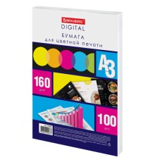 Бумага для цветной лазерной печати БОЛЬШОЙ ФОРМАТ (297х420), А3, 160 г/м2, 100 л., BRAUBERG, 115382