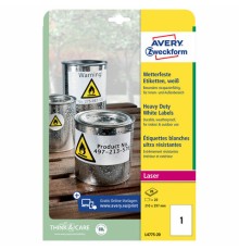 Этикетка самоклеящаяся ВСЕПОГОДНАЯ 210x297 мм, 1 этикетка, полиэстер, белая, 20 листов, Avery Zweckform, L4775-20