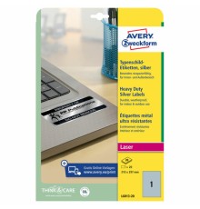 Этикетка самоклеящаяся 210x297 мм, 1 этикетка, полиэстер, серебро, 20 листов, Avery Zweckform, L6013-20
