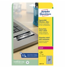 Этикетка самоклеящаяся 63,5x29,6 мм, 27 этикеток, полиэстер, серебро, 20 листов, Avery Zweckform, L6011-20