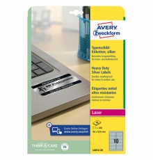 Этикетка самоклеящаяся 96x50,8 мм, 10 этикеток, полиэстер, серебро, 20 листов, Avery Zweckform, L6012-20