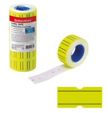 Этикет-лента 21х12 мм прямоугольная, желтая, с черной полосой, КОМПЛЕКТ 5 рулонов по 600 штук, BRAUBERG, 115511