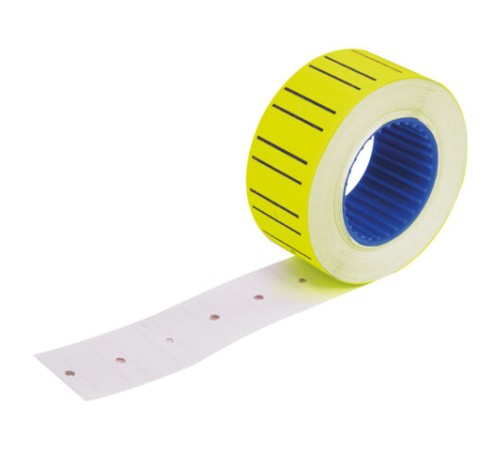 Этикет-лента 21х12 мм прямоугольная, желтая, с черной полосой, КОМПЛЕКТ 5 рулонов по 600 штук, BRAUBERG, 115511